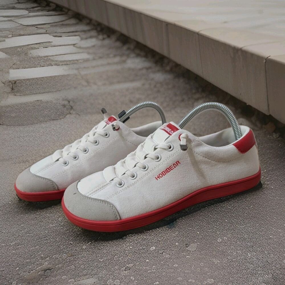 Hobibear Barefoot Shoes Canvas Sneakers White Red Grey Men 6.5 Women 8.5 EU 39